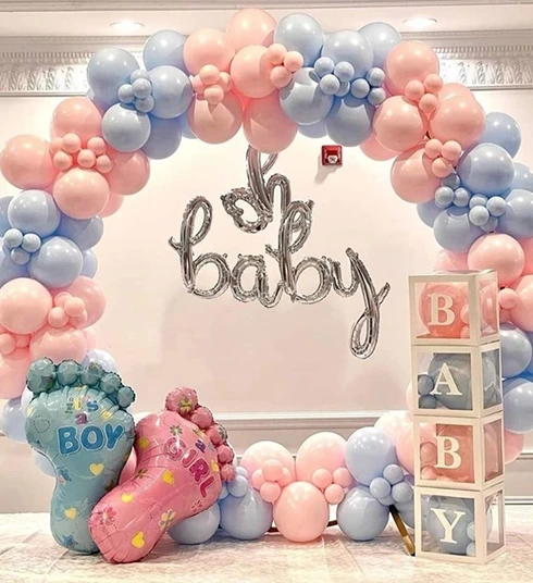 Baby shower decoration with balloons at private movie theatre in Ashok Vihar Delhi
