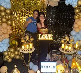Birthday celebration with luxury decor at MeetFlix private theatre in Delhi
