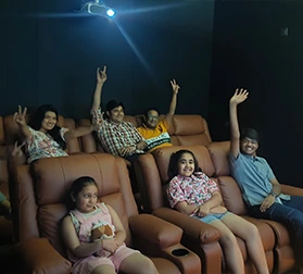 Friends celebrating at MeetFlix private cinema in Ashok Vihar, Delh