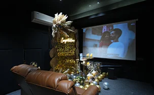 Private movie screening at MeetFlix with luxury recliner seating and HD projection in Delhi